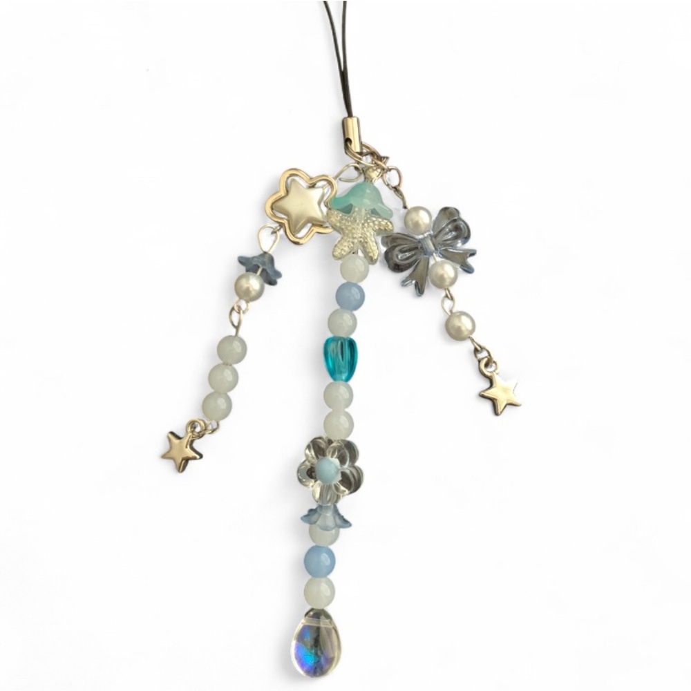 Handmade by my Daughter Beaded Phone Charm with Stars and Flowers - Picture 2 of 2